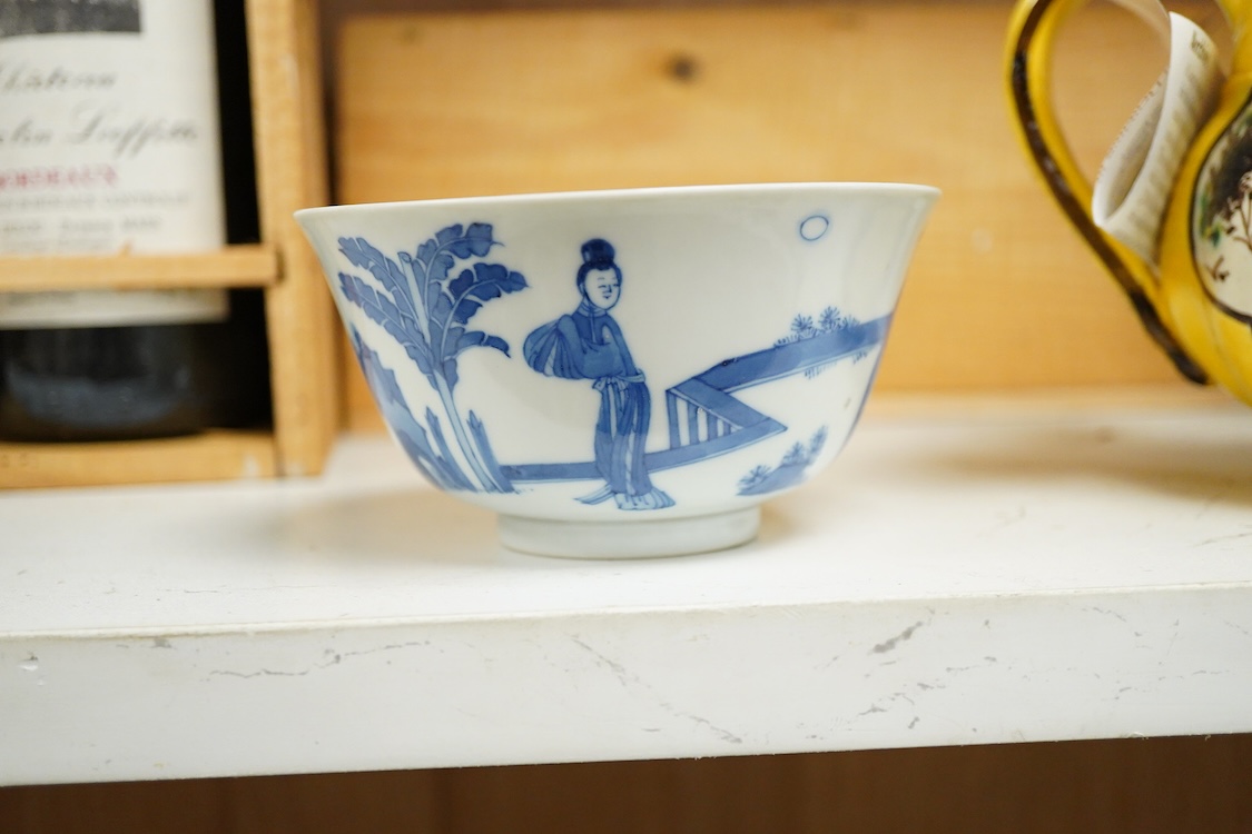 A Chinese blue and white bowl, Xuande mark but later, 12cm diameter